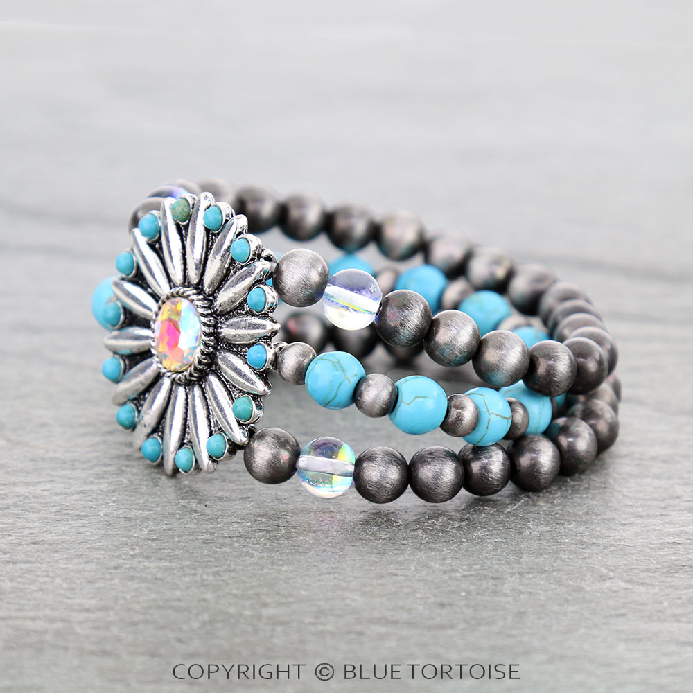 Western Flower Concho Stone Stretch Bracelet - Image 2