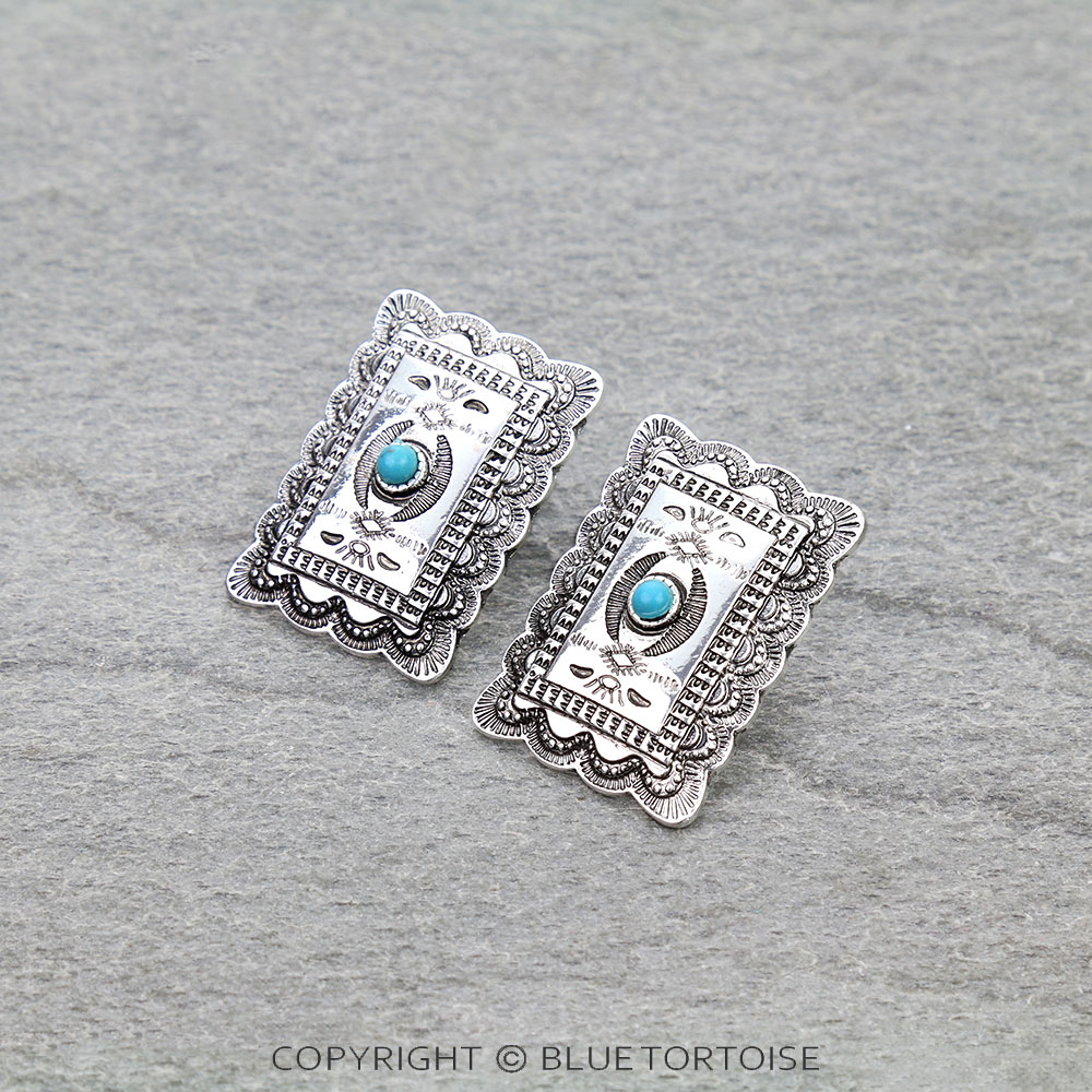 Western Rectangle Concho Stud Earrings