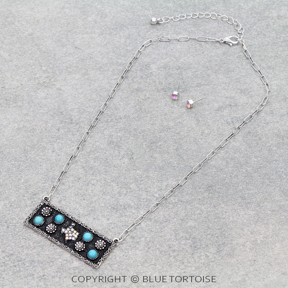 Western Texas Map Bar Necklace Set
