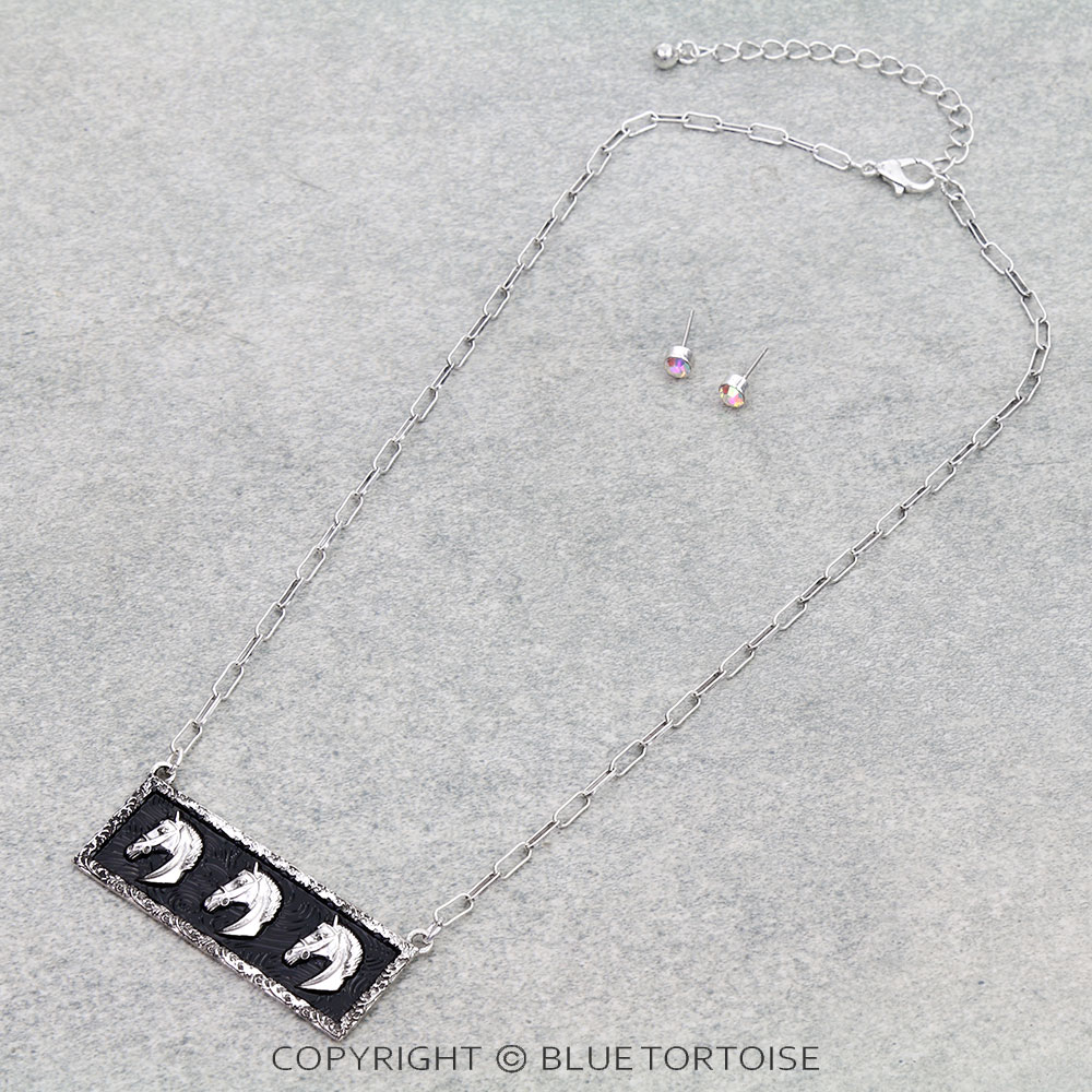 Western Horse Head Bar Necklace Set