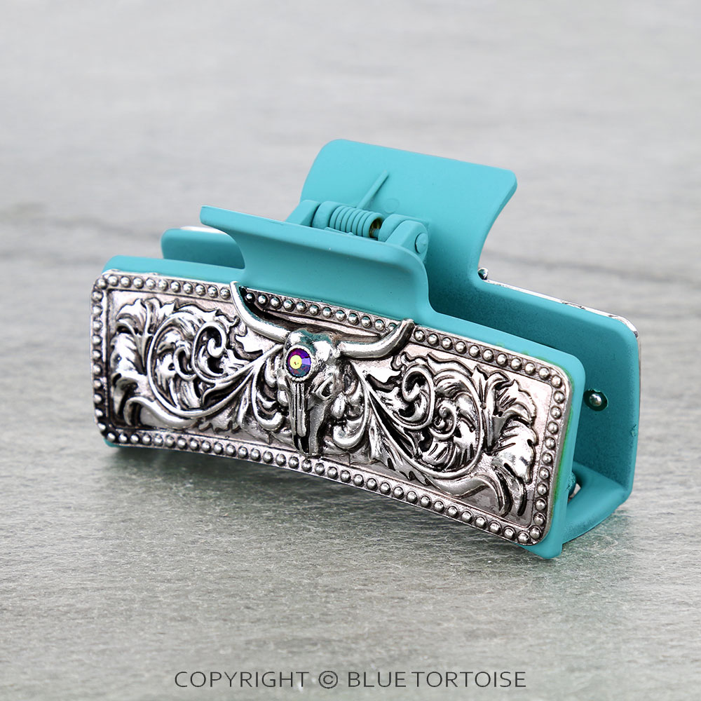 Western Steer Skull Filigree Metal Hair Claw Clip
