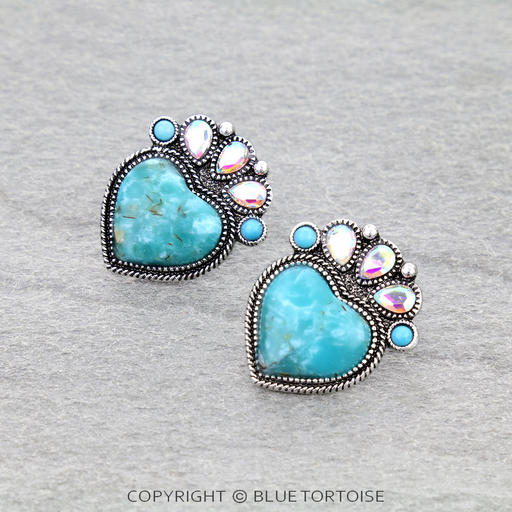 Western Heart Hand Stone Stud Earrings