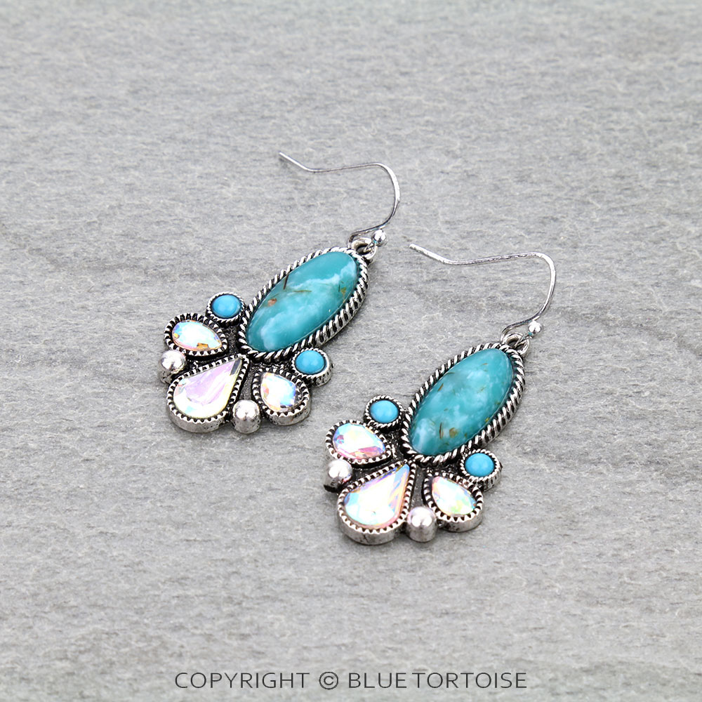 Western Oval Hand Stone Dangle Earrings