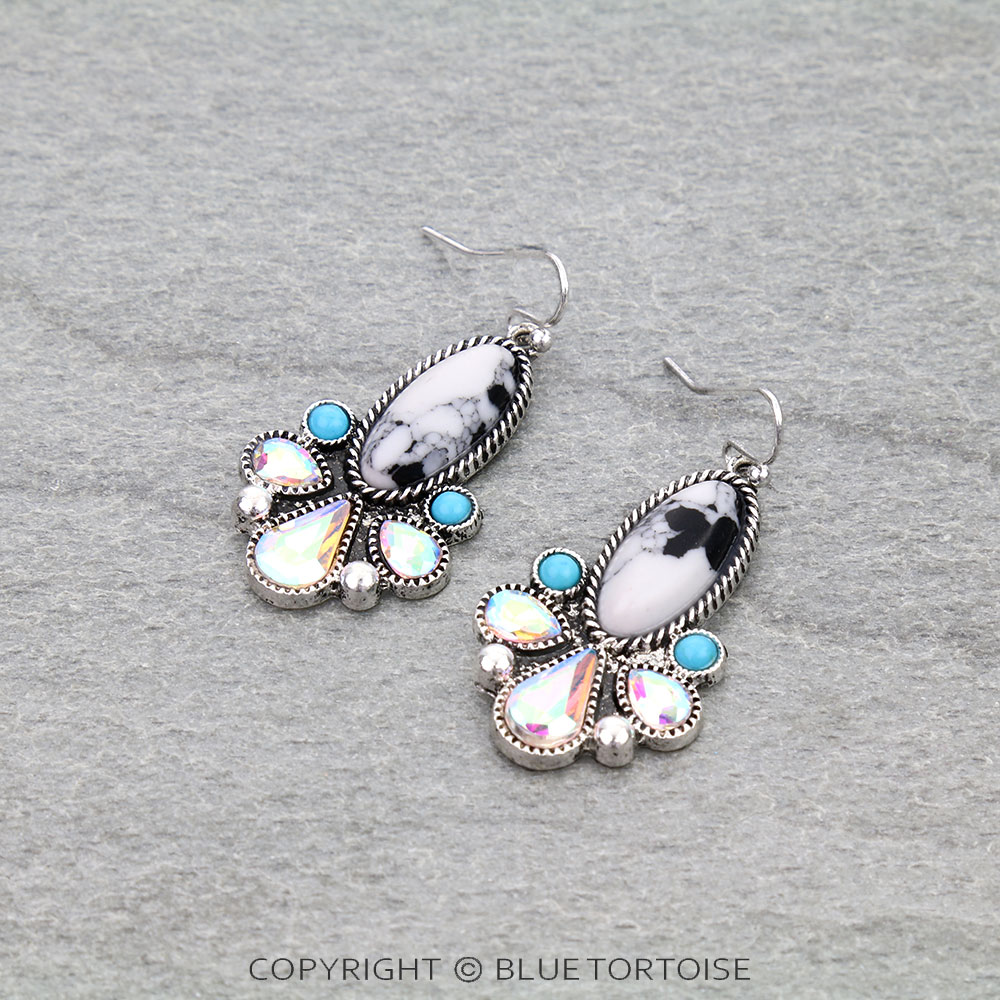Western Oval Hand Stone Dangle Earrings