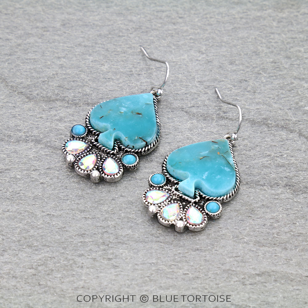 Western Spade Hand Stone Dangle Earrings