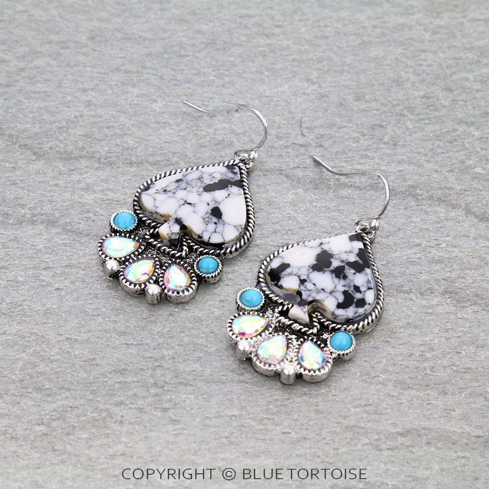 Western Spade Hand Stone Dangle Earrings
