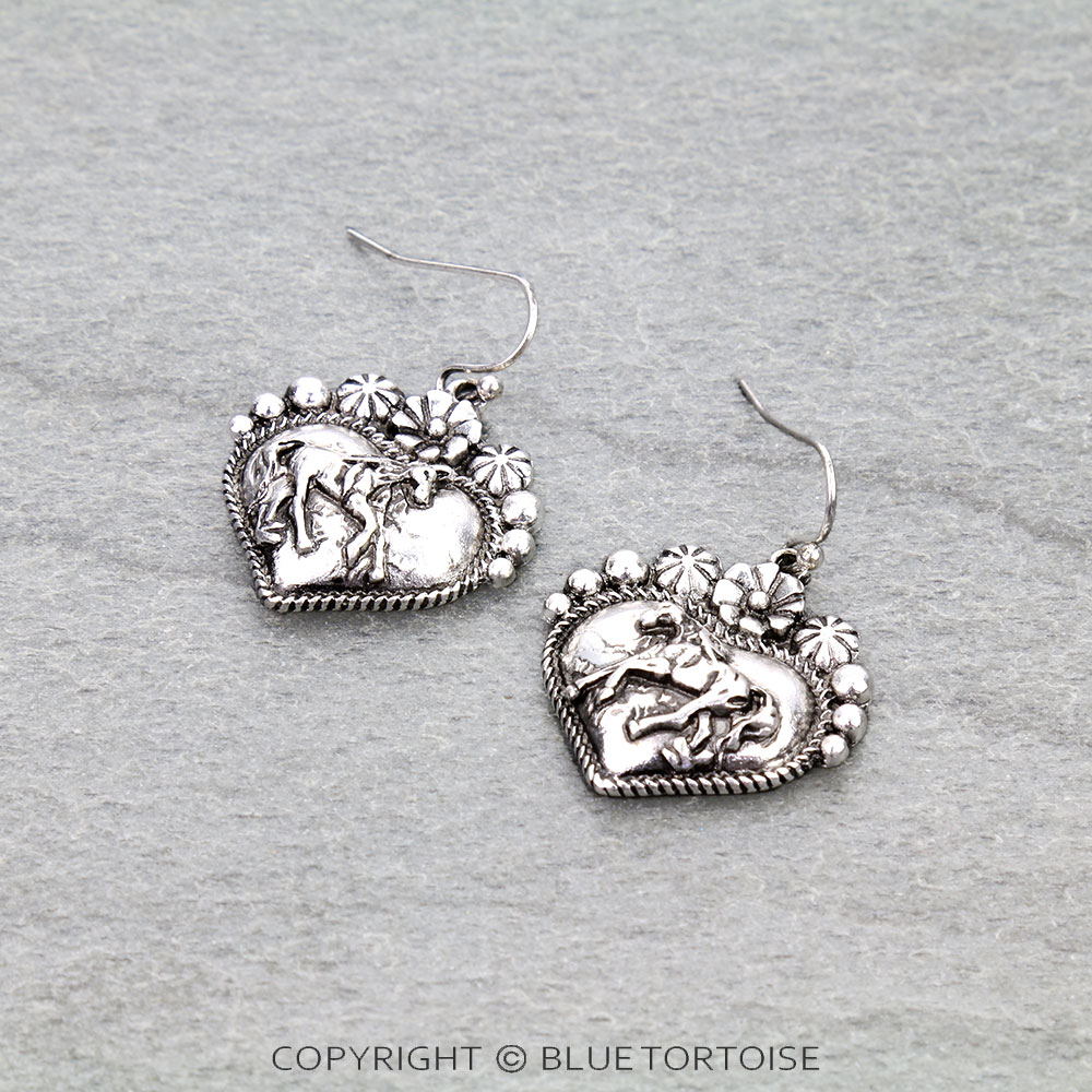 Western Ball TXR Horse Heart Dangle Earrings