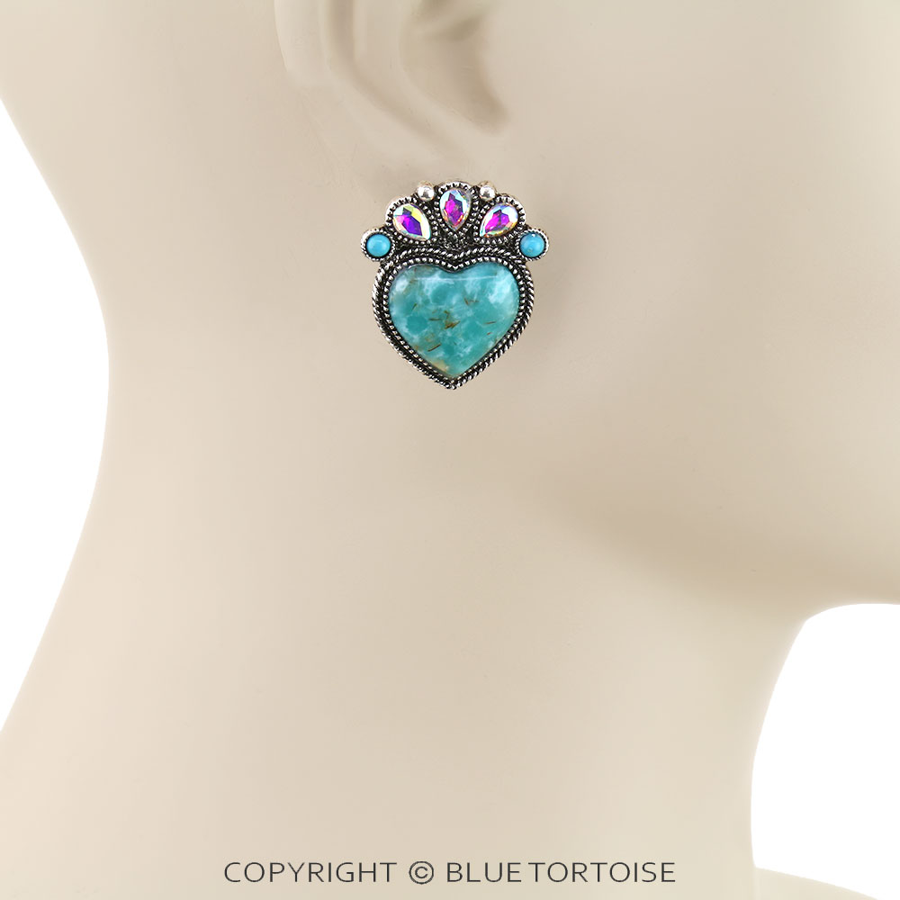 Western Heart Hand Stone Stud Earrings - Image 2