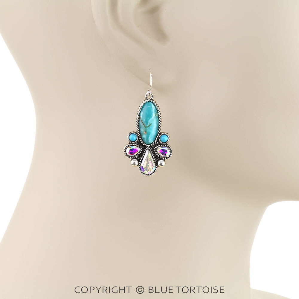 Western Oval Hand Stone Dangle Earrings - Image 2