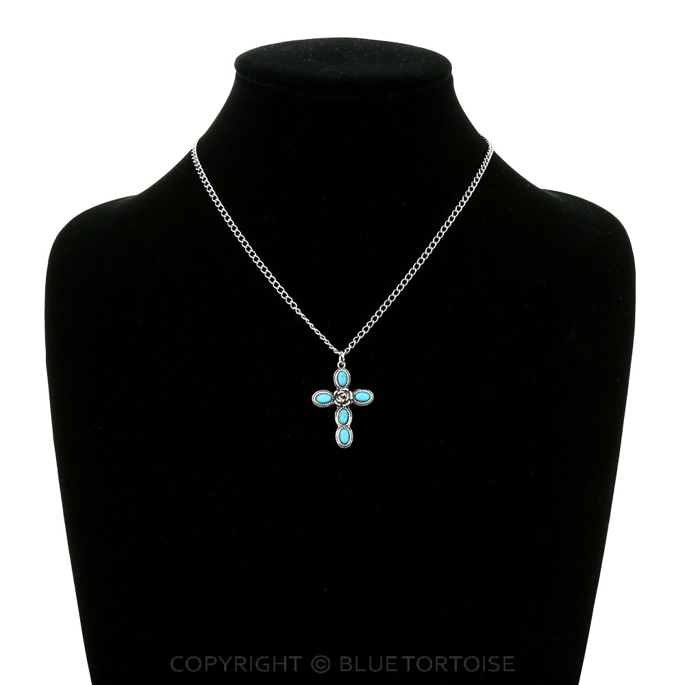 Western Semi Stone Cross Necklace - Image 2