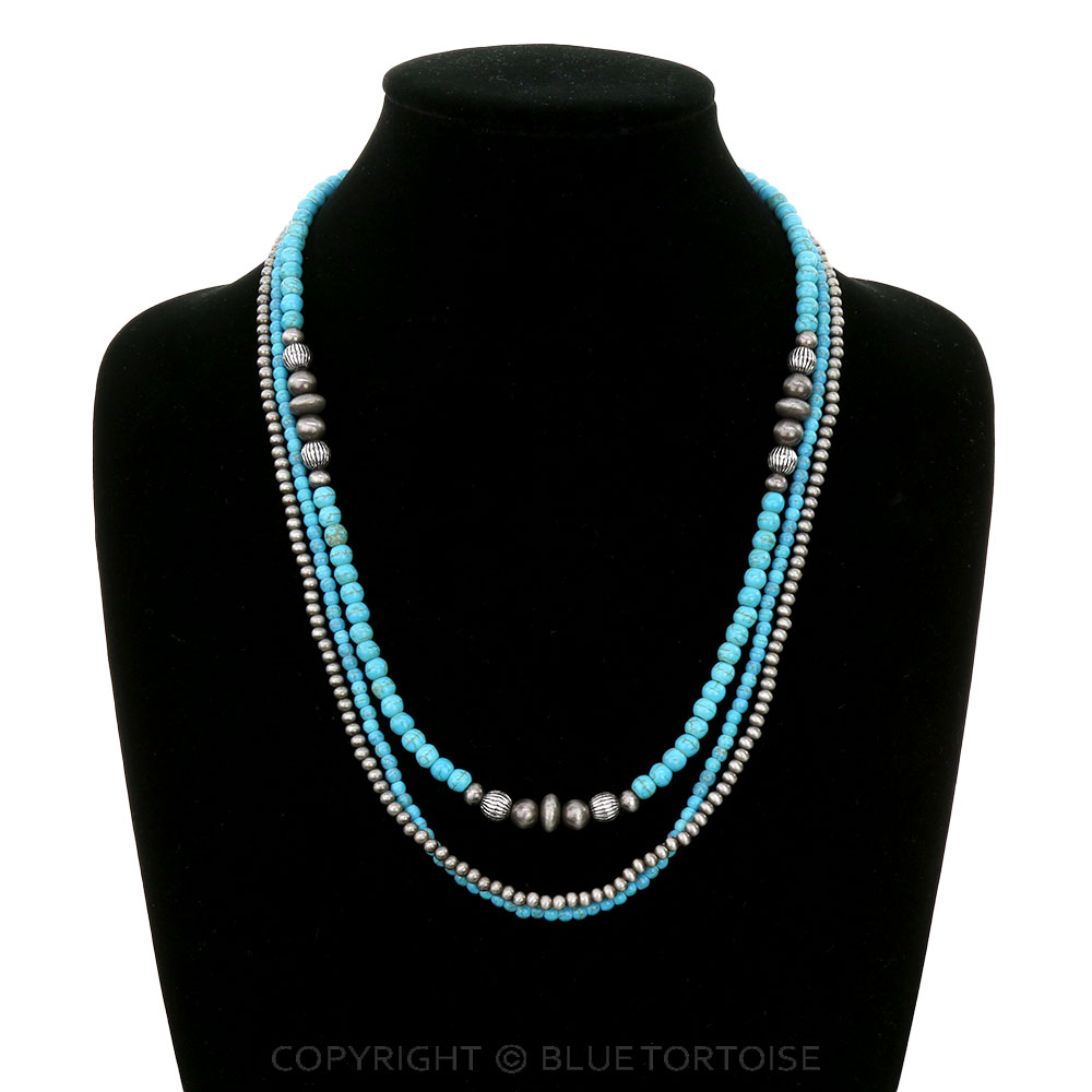 Navajo Style Pearl & Bead Multi-Strand Necklace - Image 2