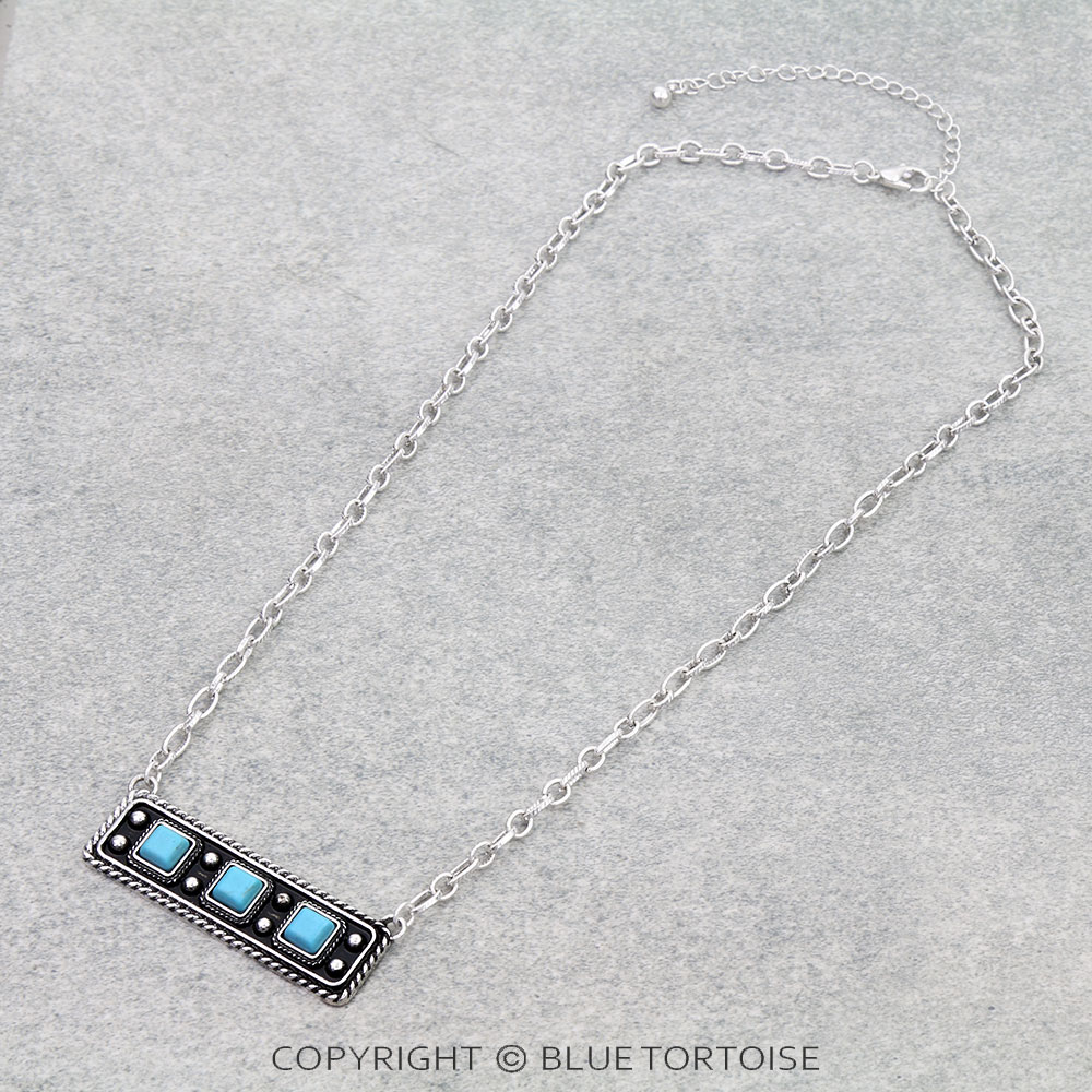 Western Ball TXR Square Stone Bar Necklace