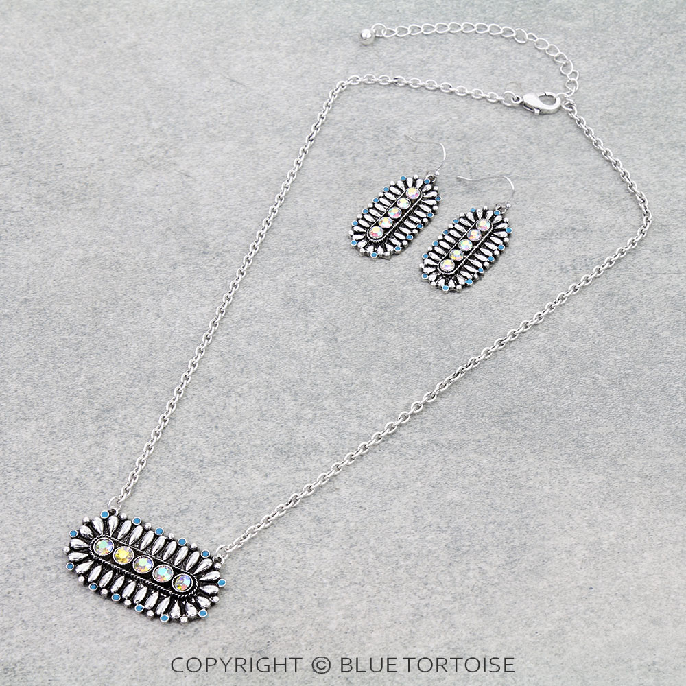 Western Concho Bar Stone Necklace Set