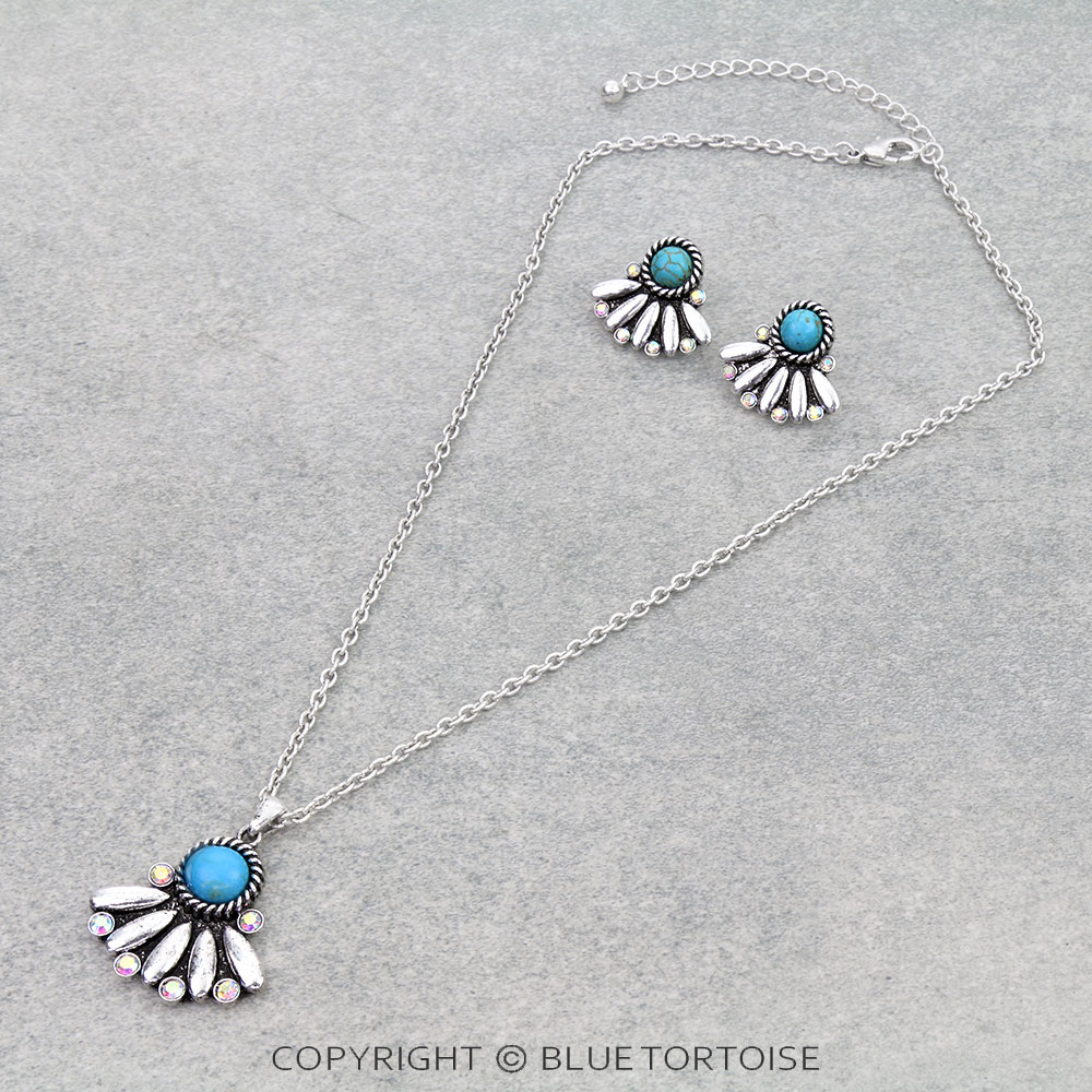 Western Half Concho Stone Necklace Set