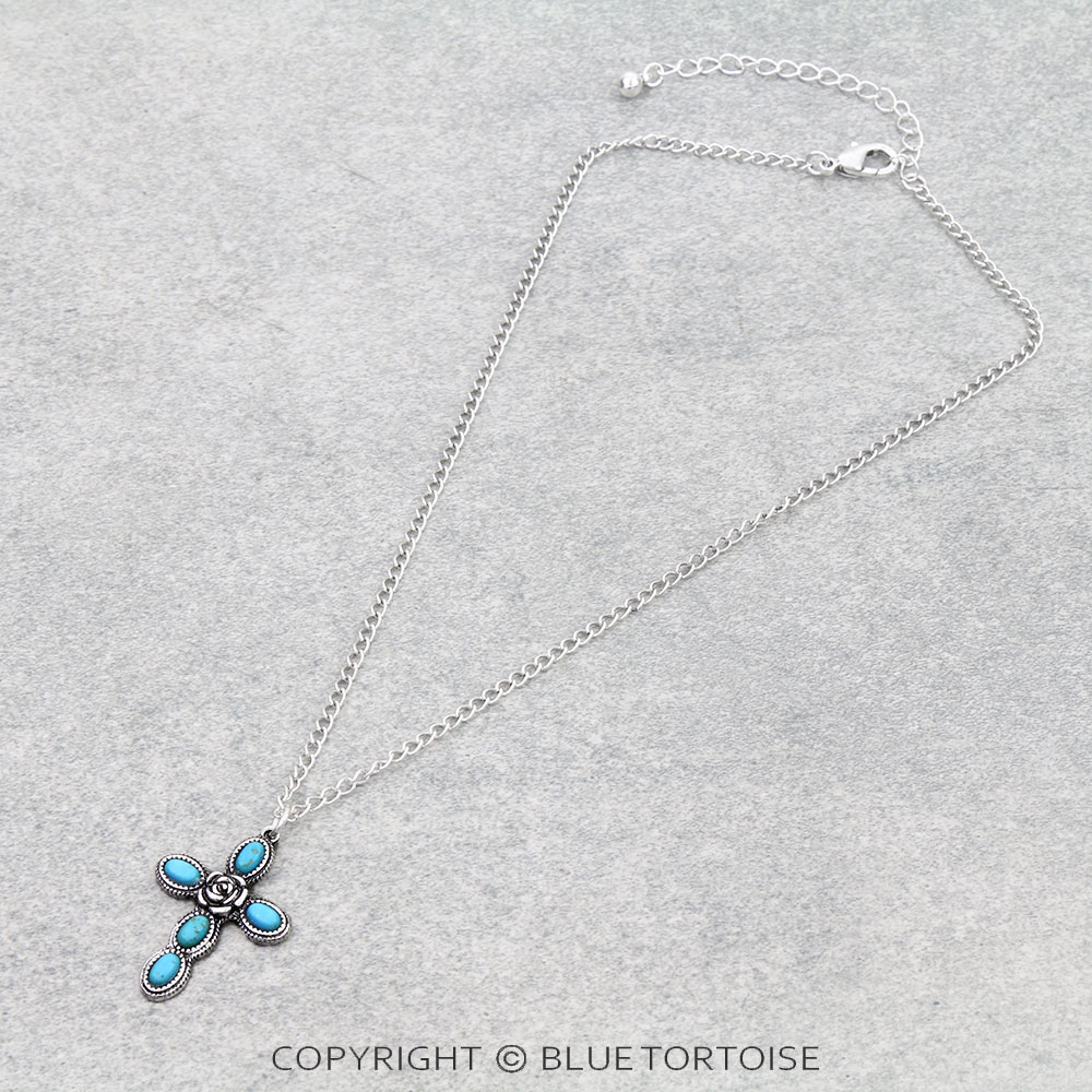 Western Semi Stone Cross Necklace