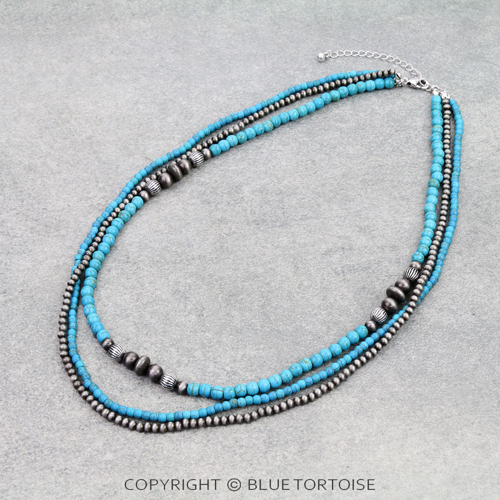 Navajo Style Pearl & Bead Multi-Strand Necklace