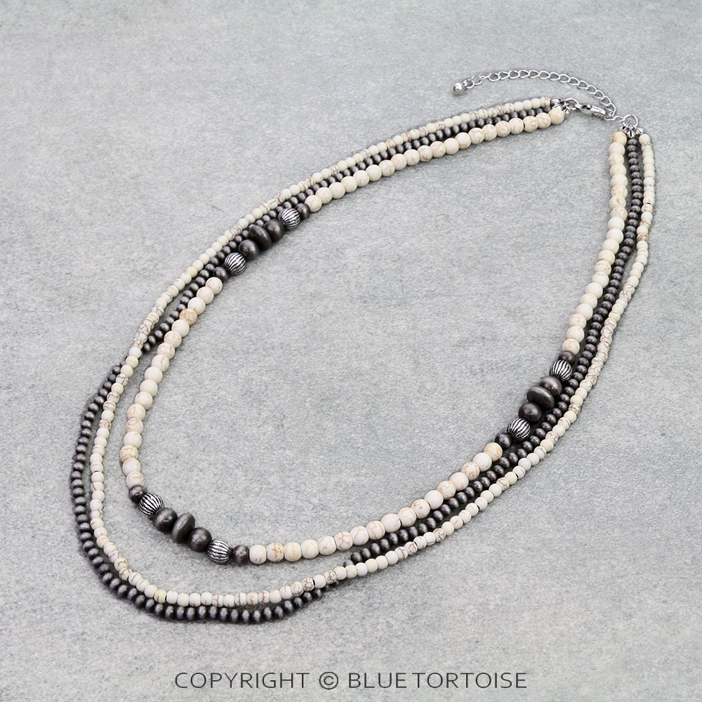 Navajo Style Pearl & Bead Multi-Strand Necklace