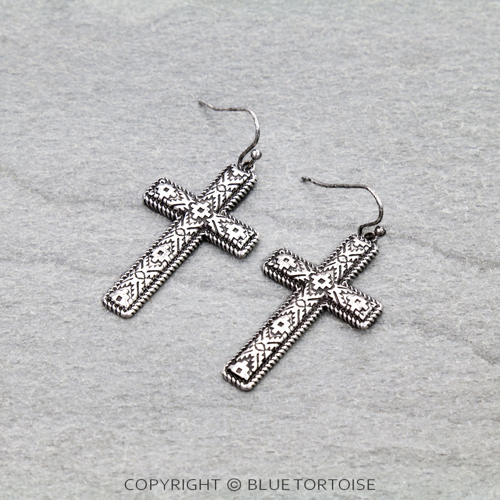 Western Aztec TXR Cross Dangle Earrings