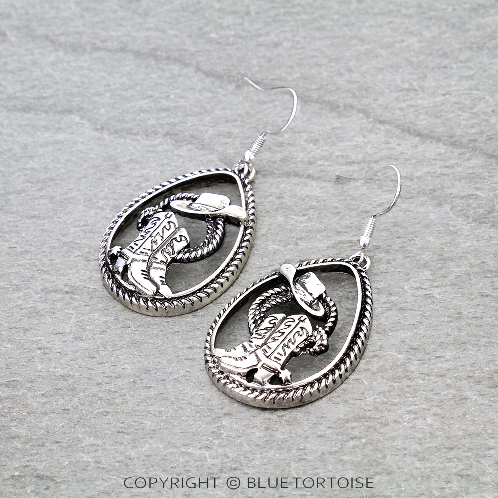 Western Boot Cutout Teardrop Stud Earrings