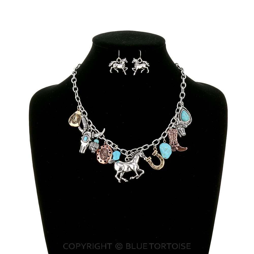 Western Horse Multi Charm Necklace Set - Image 2