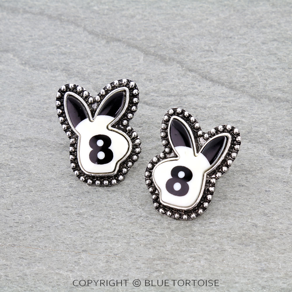 Western 8 Ball Bunny Stud Earrings