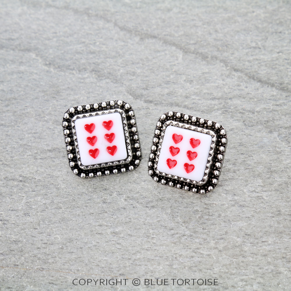 Western Heart Dice Stud Earrings