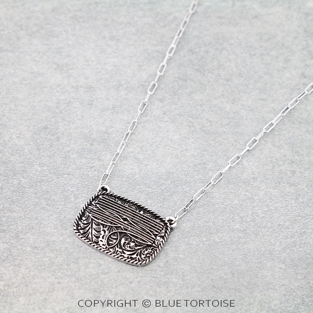 Western Boot Stitch Rectangle Necklace