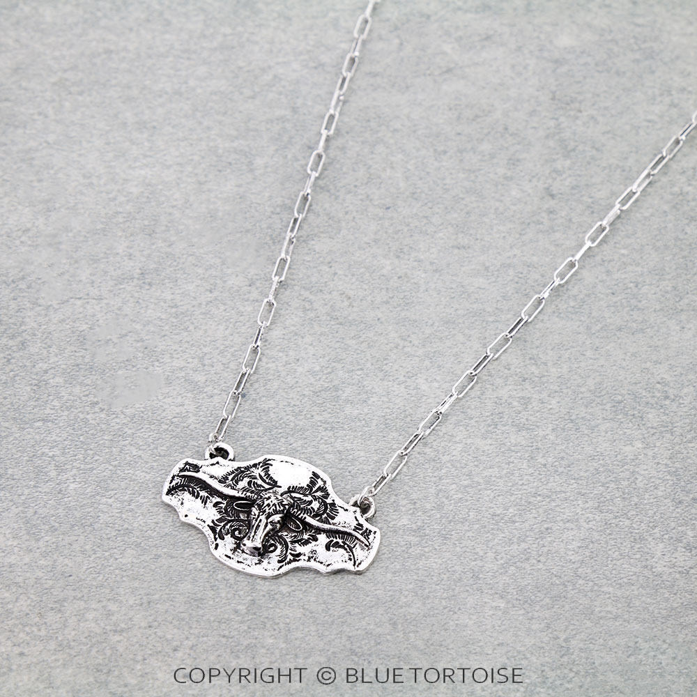 Western Steer Skull Plate Necklace