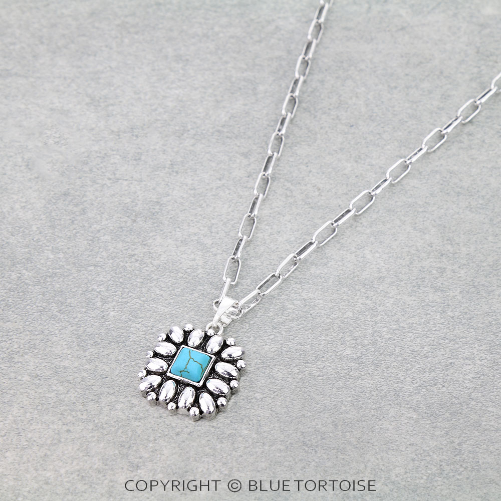 Western Square Flower Concho Necklace - Image 3