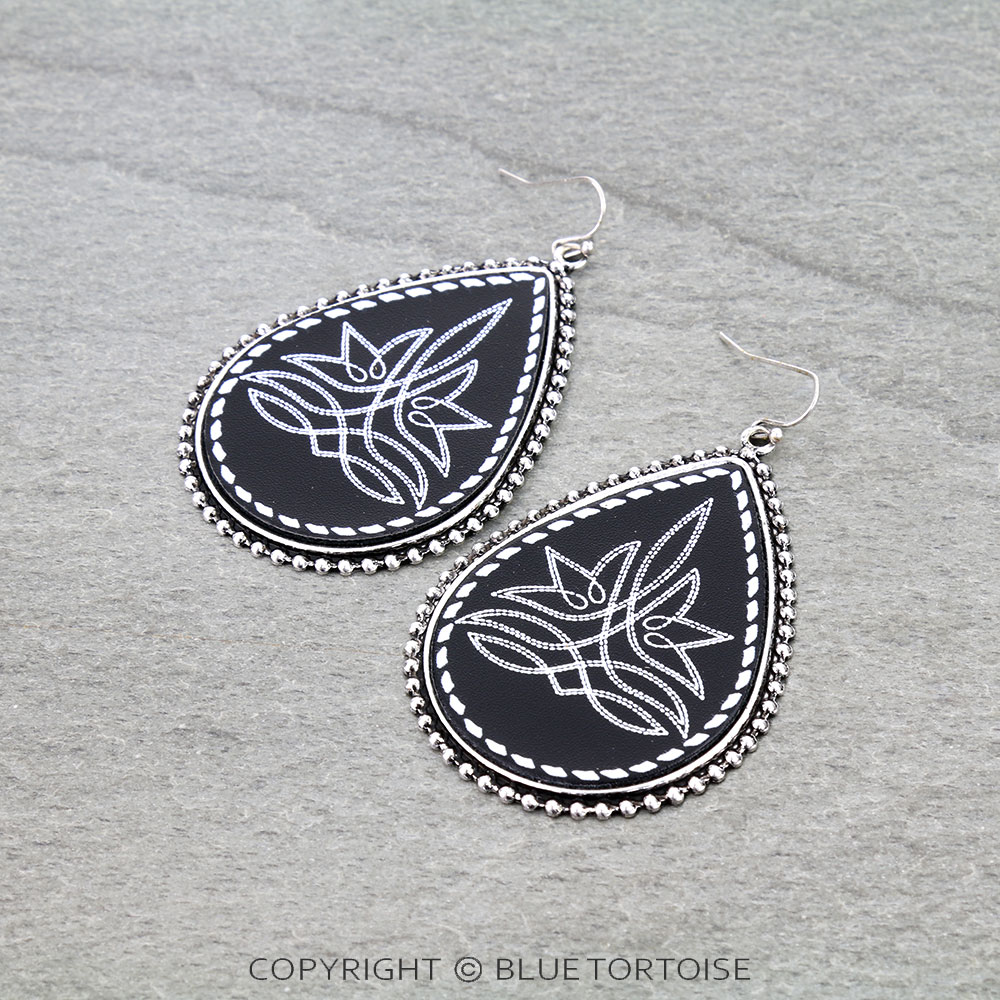 Western Boot Stitch Teardrop Dangle Earrings
