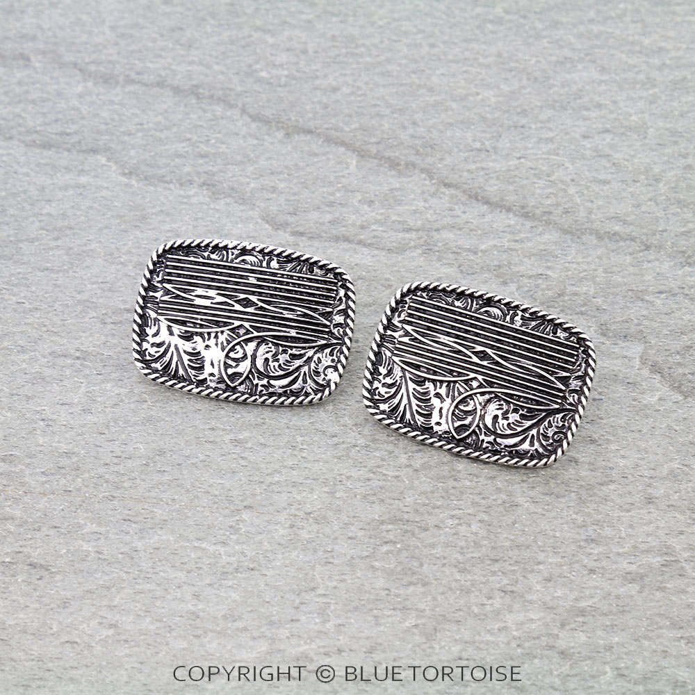 Western Boot Stitch Rectangle Stud Earrings
