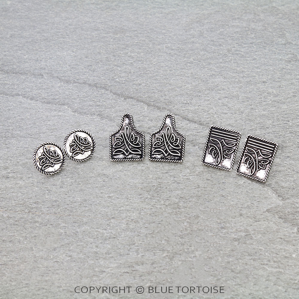 3 Pair Western Boot Stitch Earring Set