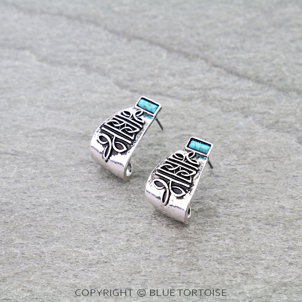 Western Boot Stitch Curled Stone Stud Earrings