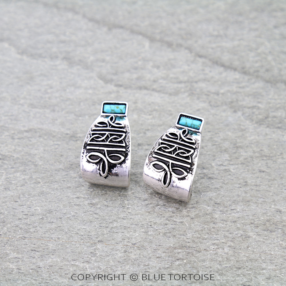 Western Boot Stitch Curled Stone Stud Earrings - Image 3