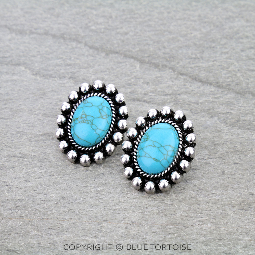 Western Oval Stone Stud Earrings