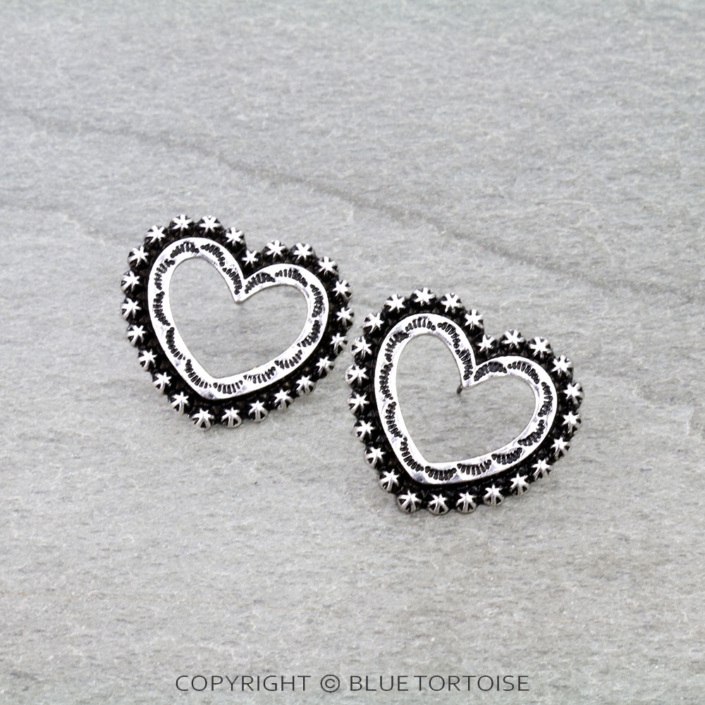 Western Heart Cut Stud Earrings