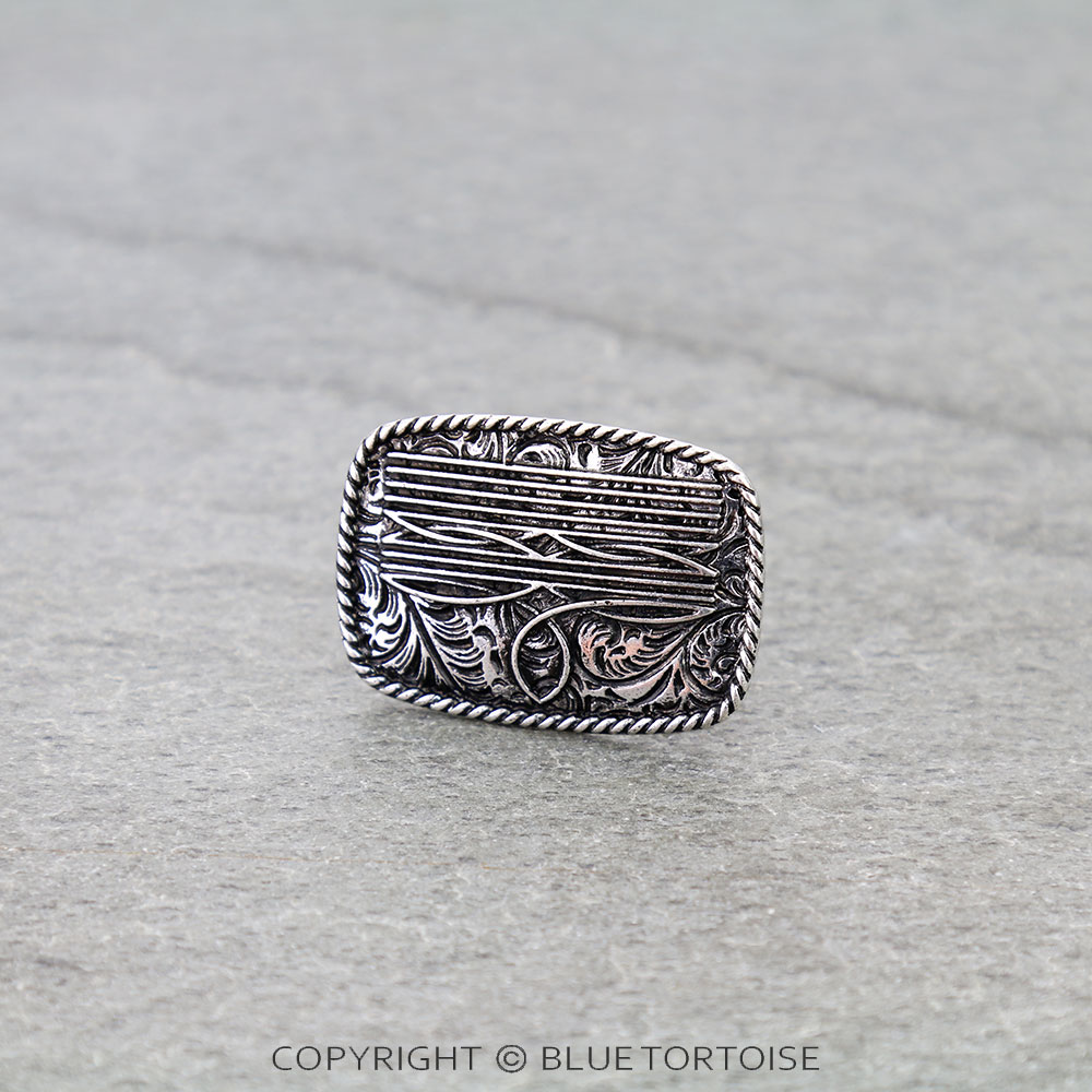 Western Boot Stitch Rectangle Cuff Ring