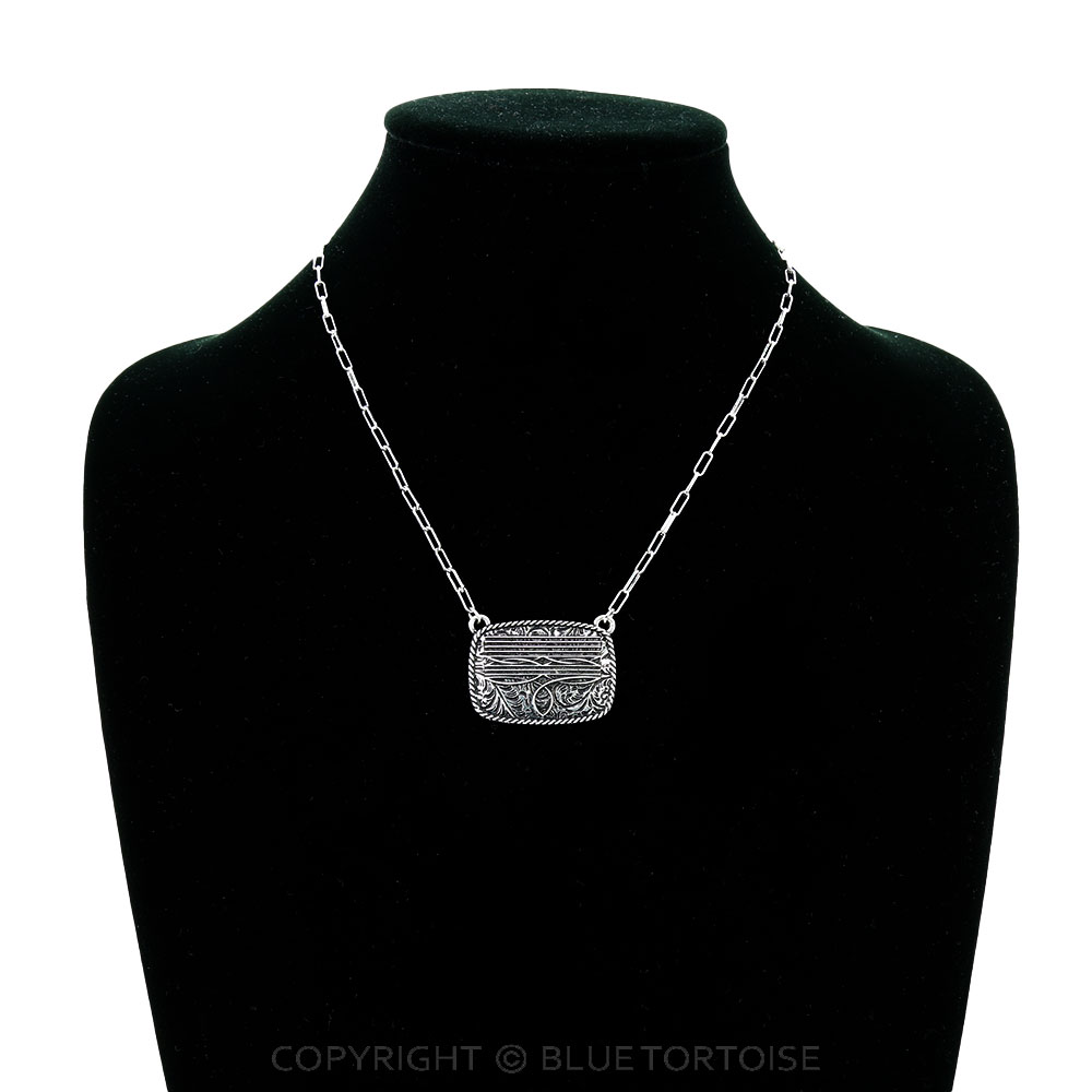 Western Boot Stitch Rectangle Necklace - Image 2