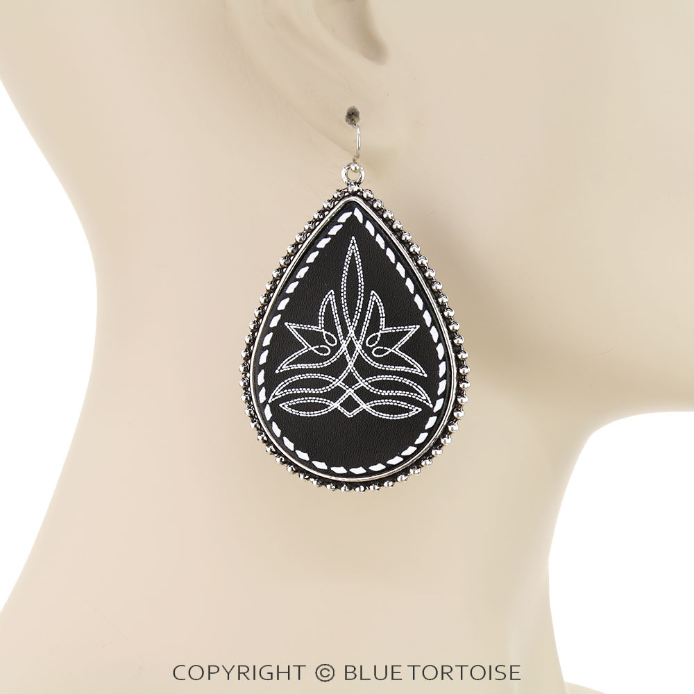 Western Boot Stitch Teardrop Dangle Earrings - Image 2