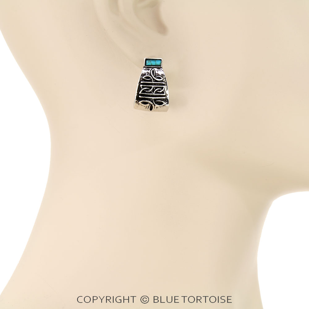 Western Boot Stitch Curled Stone Stud Earrings - Image 2