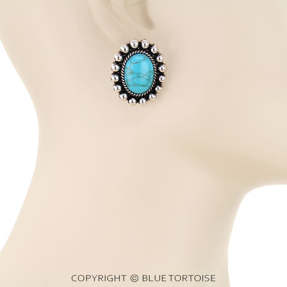 Western Oval Stone Stud Earrings - Image 2