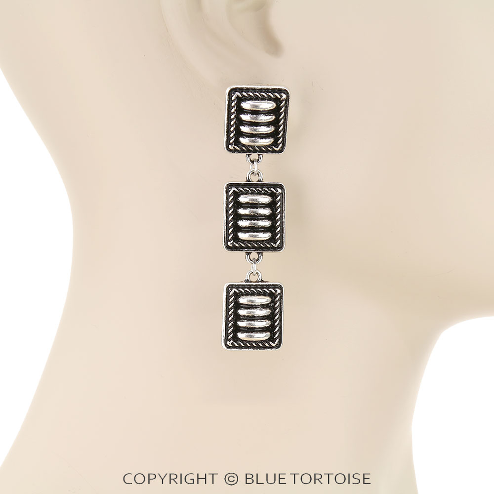 Western Square Concho Drop Stud Earrings - Image 2