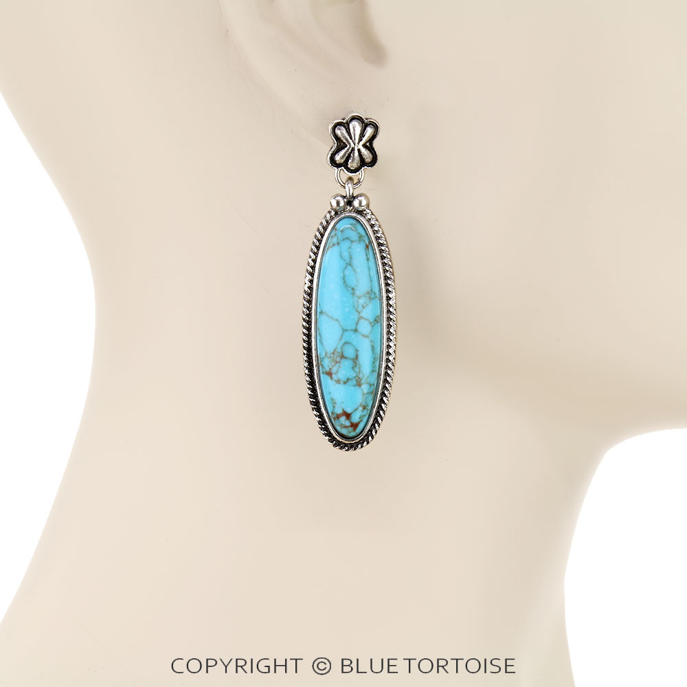 Western Oval Stone Stud Earrings - Image 2