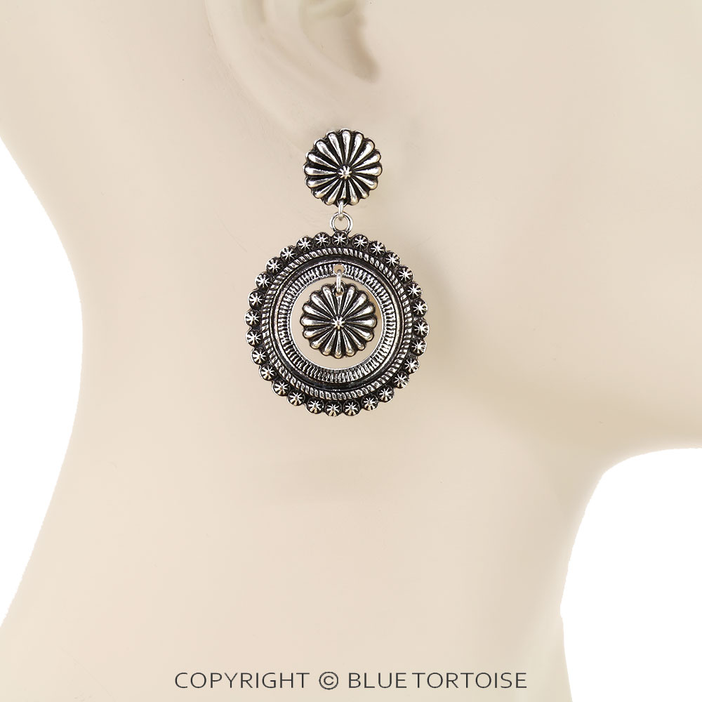 Western Round Concho Cutout Stud Earrings - Image 2