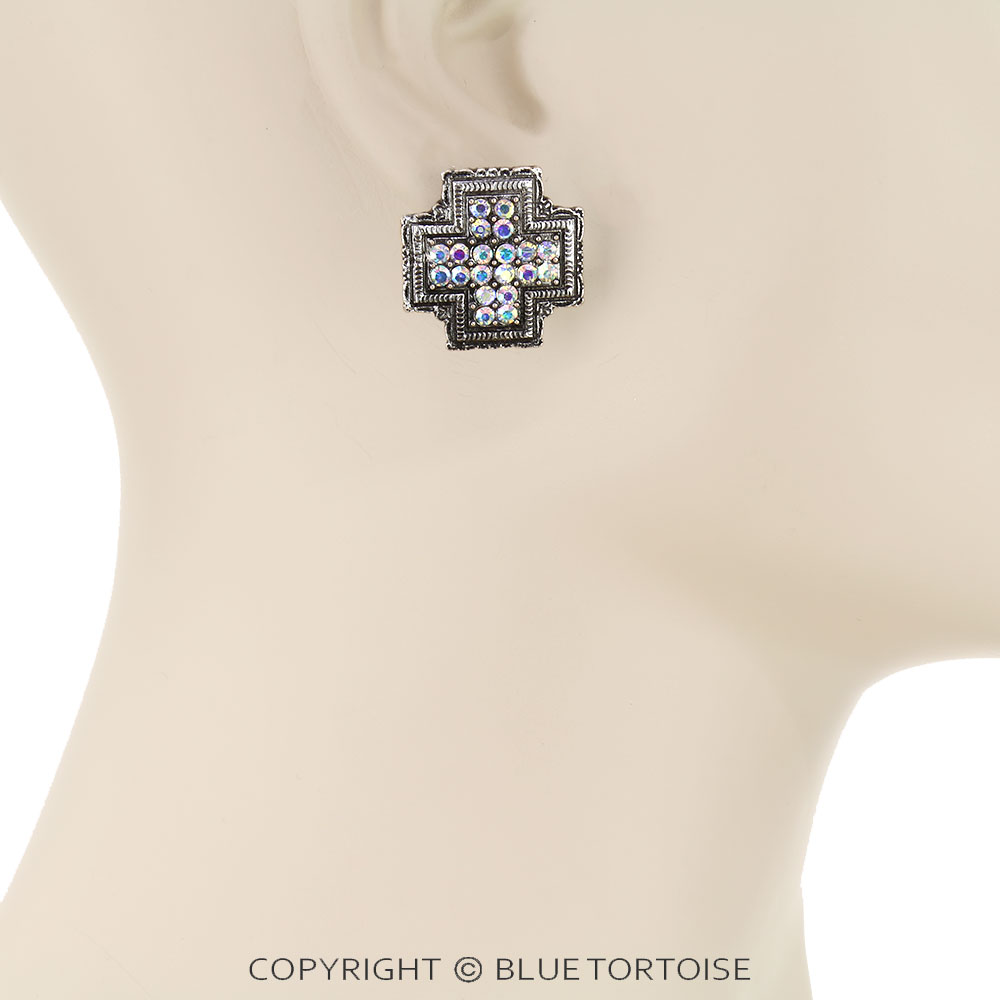 Western Cross Stone Stud Earrings - Image 2