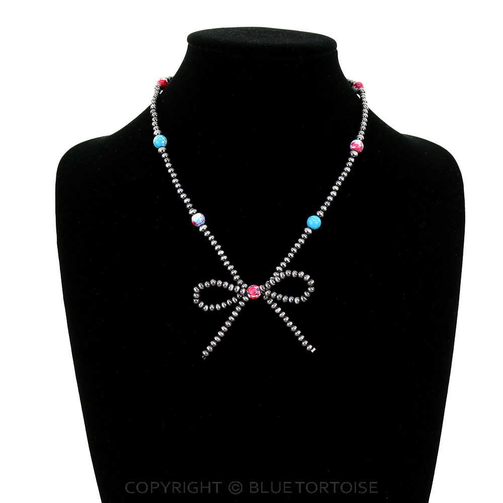 Navajo Style Pearl & Bead Bow Necklace - Image 2