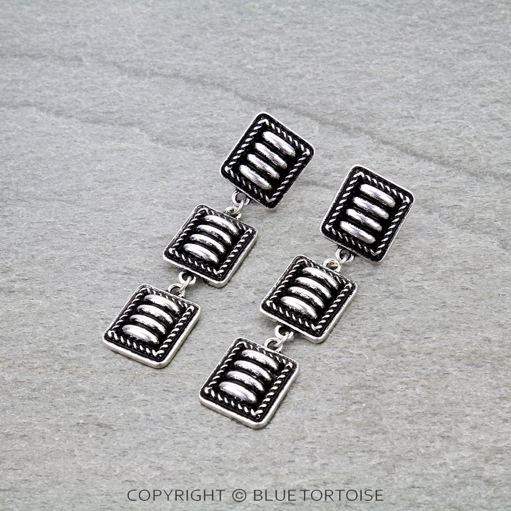 Western Square Concho Drop Stud Earrings