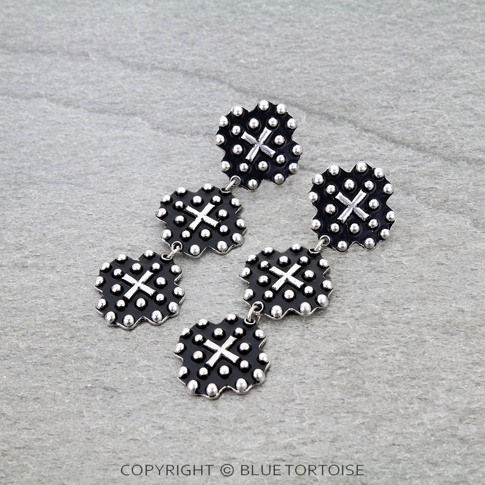Western Cross Concho Drop Stud Earrings