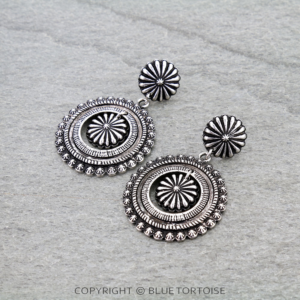 Western Round Concho Cutout Stud Earrings