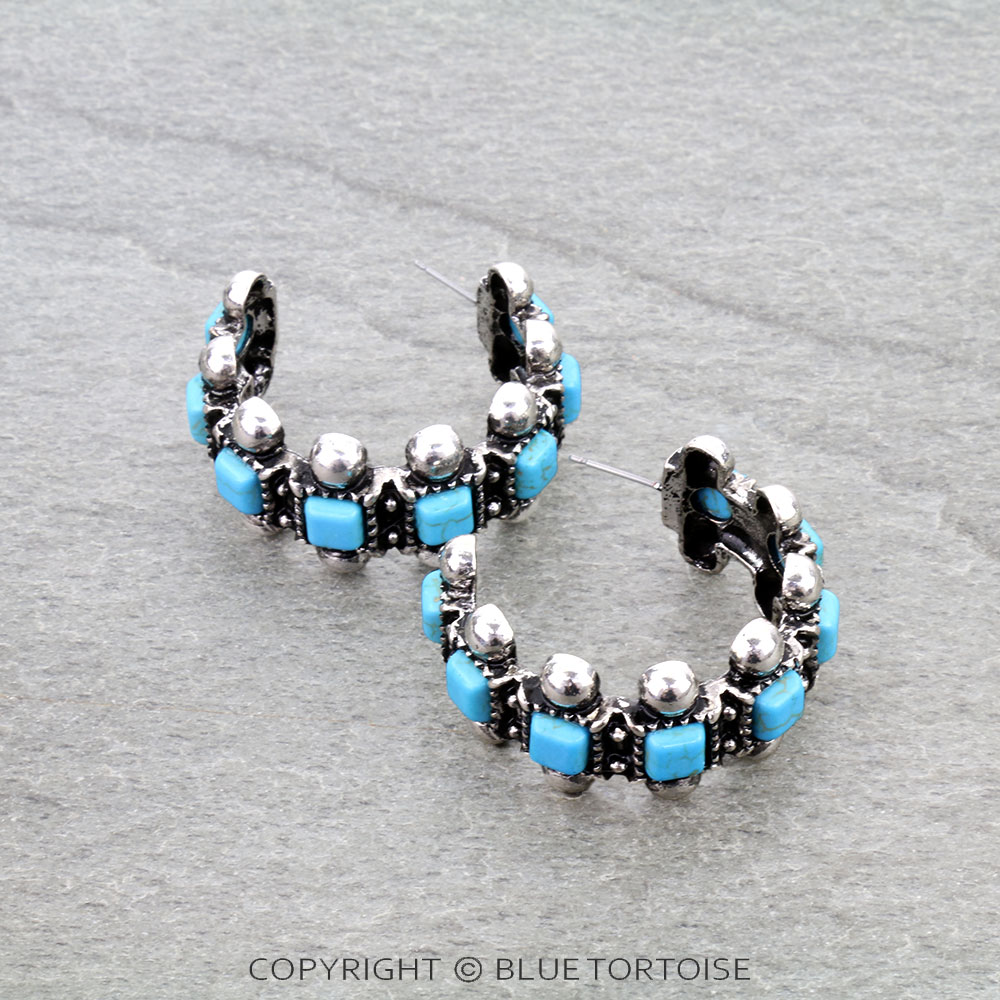 Western Bubble Ball Stone Hoop Earrings